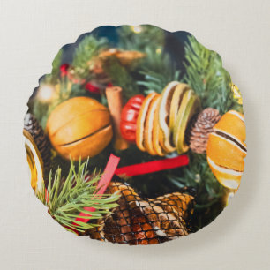 Christmas wreath round cushion