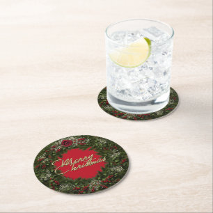 Christmas Wreath Round Paper Coaster