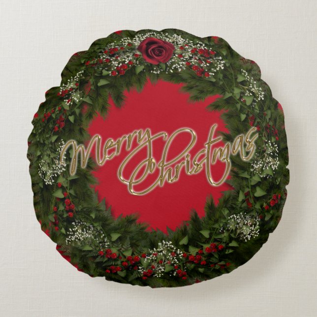 Christmas Wreath  Round Pillow (Front)