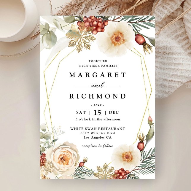 Christmas Wreath Rustic Floral Winter Wedding Invitation (Creator Uploaded)