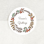 Christmas wreath Season's greetings Classic Round Sticker<br><div class="desc">A beautiful customisable holiday design with a colourful wreath.</div>