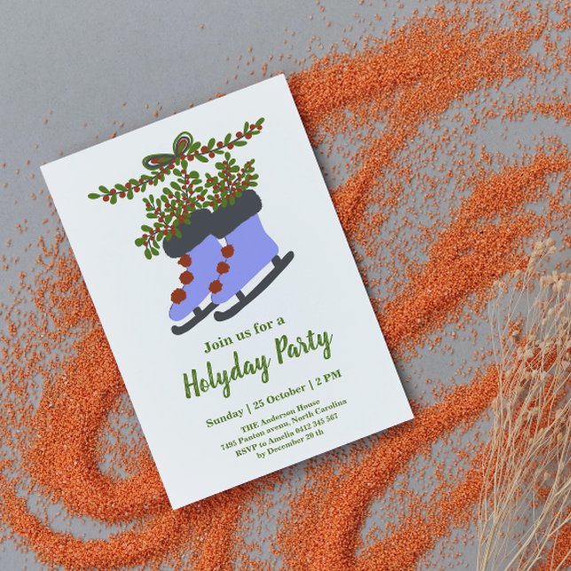 Christmas wreath Skates Holiday Party Invitation (Creator Uploaded)