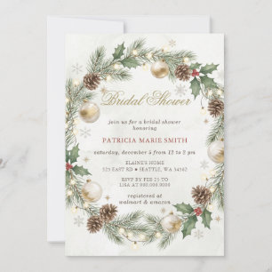 Christmas Wreath Snowflakes Bridal Shower Invitation
