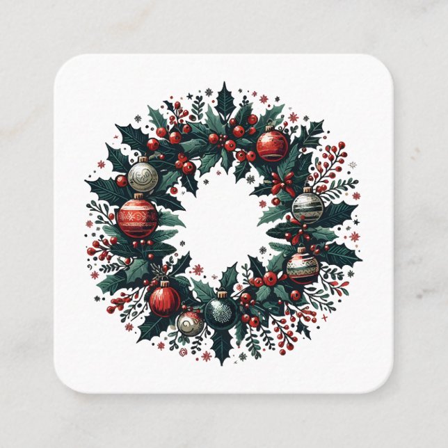 Christmas Wreath Square Business Card (Front)