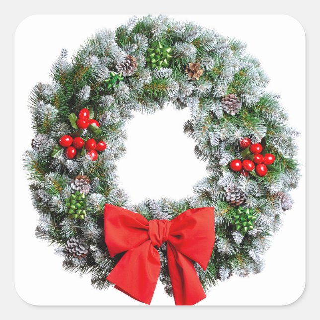 Christmas Wreath Square Sticker (Front)