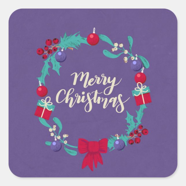 Christmas Wreath Square Sticker (Front)