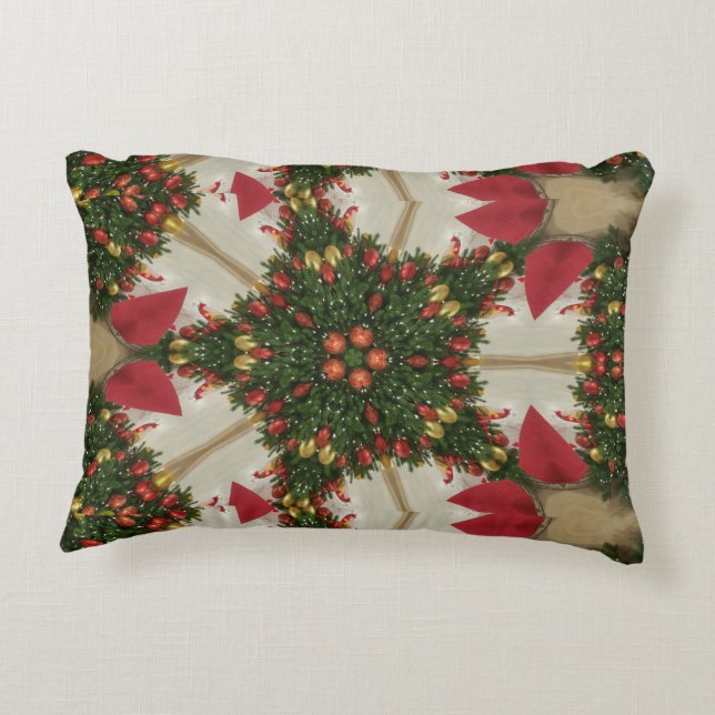 Christmas Wreath Star Red Green Kaleidoscope Decorative Cushion (Back)