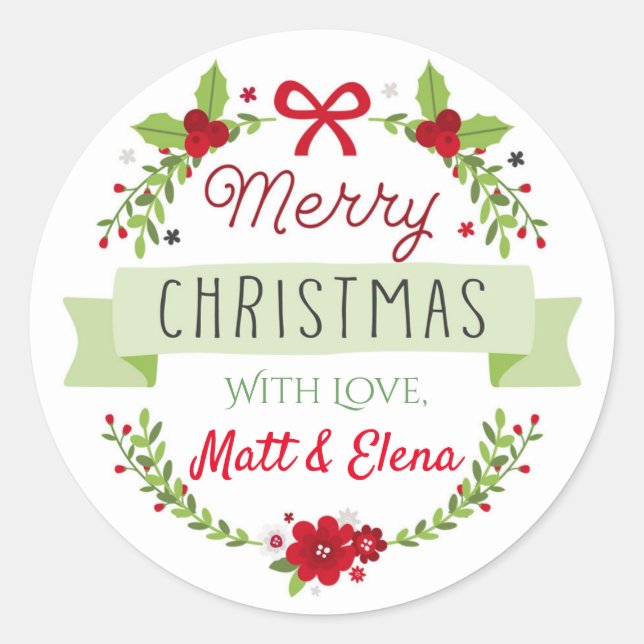 Christmas Wreath Stickers with Poinsettia (Front)