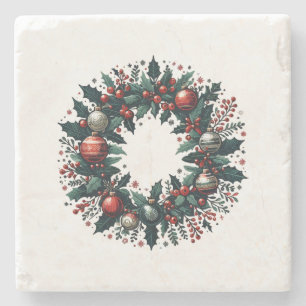 Christmas Wreath Stone Coaster