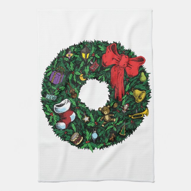Christmas Wreath Tea Towel (Vertical)