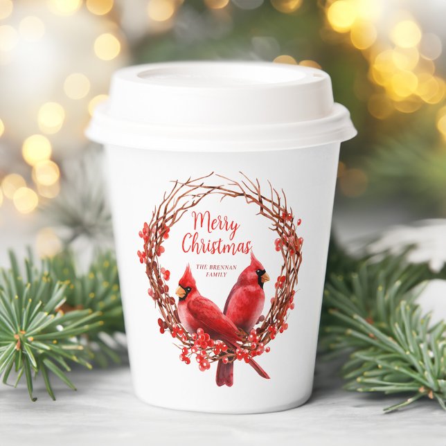 Christmas Wreath Traditional Red Cardinal Festive Paper Cups (Christmas Wreath Traditional Red Cardinal Festive Paper Cups)