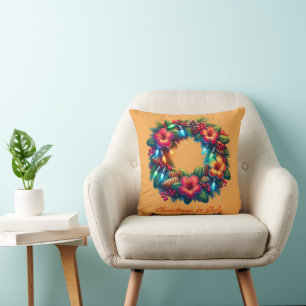 Christmas Wreath Tropical Vibe, Christmas in July Cushion