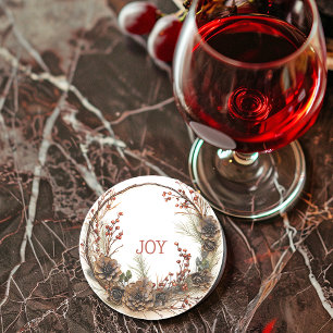 Christmas Wreath Twigs Branches Pine Cones Berries Coaster