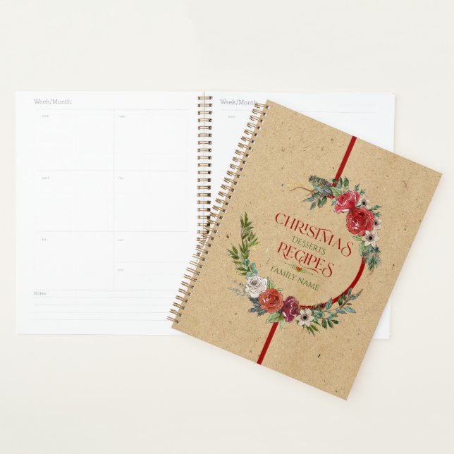 Christmas wreath, typography paper texture 3 ring  planner (Display)