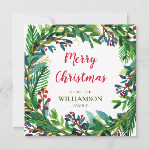 Christmas Wreath Watecolor Holiday Family Name Card