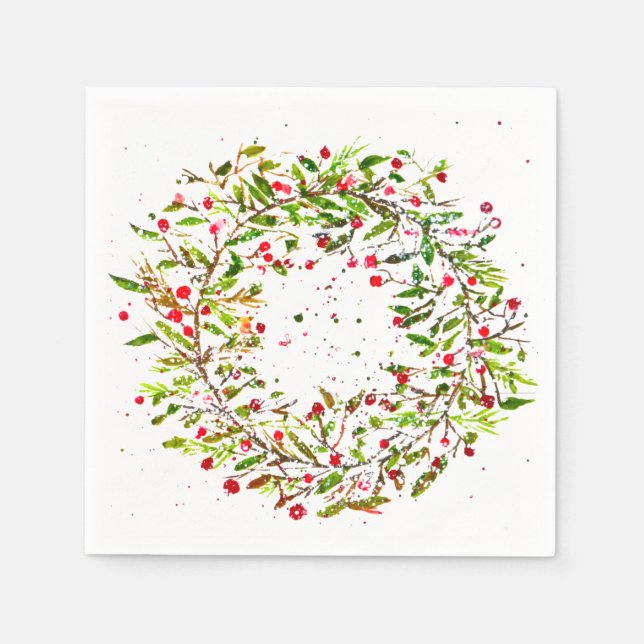 Christmas wreath watercolor elegance trendy    napkin (Front)