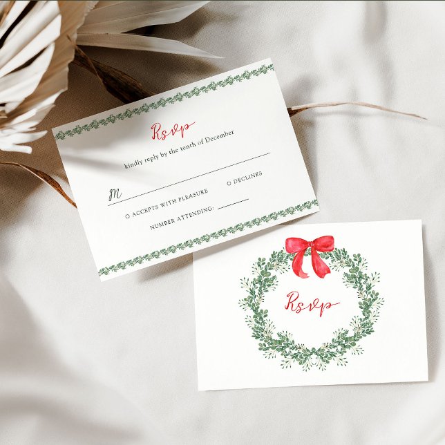 Christmas Wreath | Whimsical Holiday Wedding RSVP Card (Creator Uploaded)