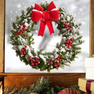 Christmas Wreath Window Sticker - Berries & Bow
