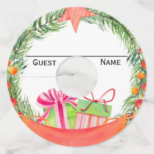 Christmas Wreath Wine Marker Guest Identification Glass Tag