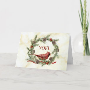 Christmas Wreath with a Cardinal Holiday Card