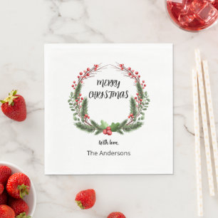 Christmas wreath with berries dinner napkin