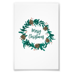 Christmas Wreath with Berries Merry Christmas Photo Print