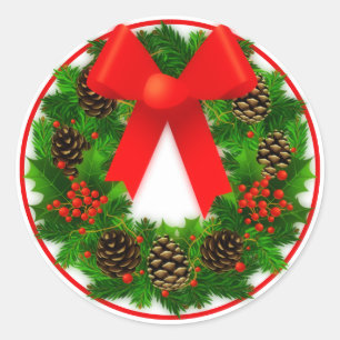 Christmas Wreath With Bow Classic Round Sticker