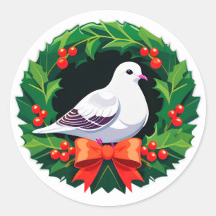 Christmas Wreath With Bright Bird Classic Round Sticker