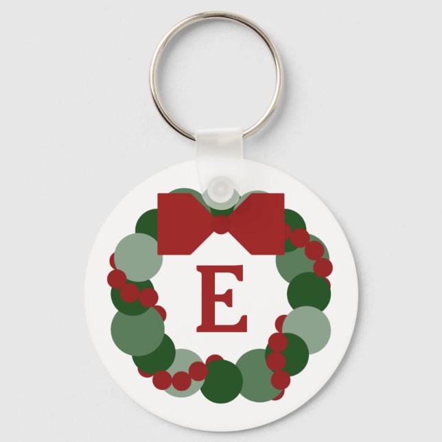 Christmas Wreath with Custom Monogram Keychain (Front)