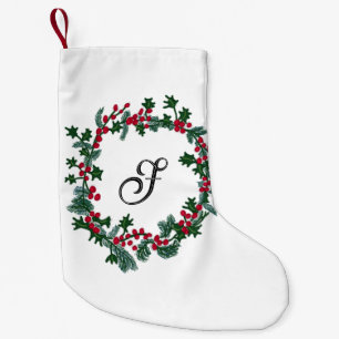 Christmas wreath with customisable initial small christmas stocking