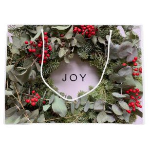 Christmas wreath with eucalyptus and red berries large gift bag