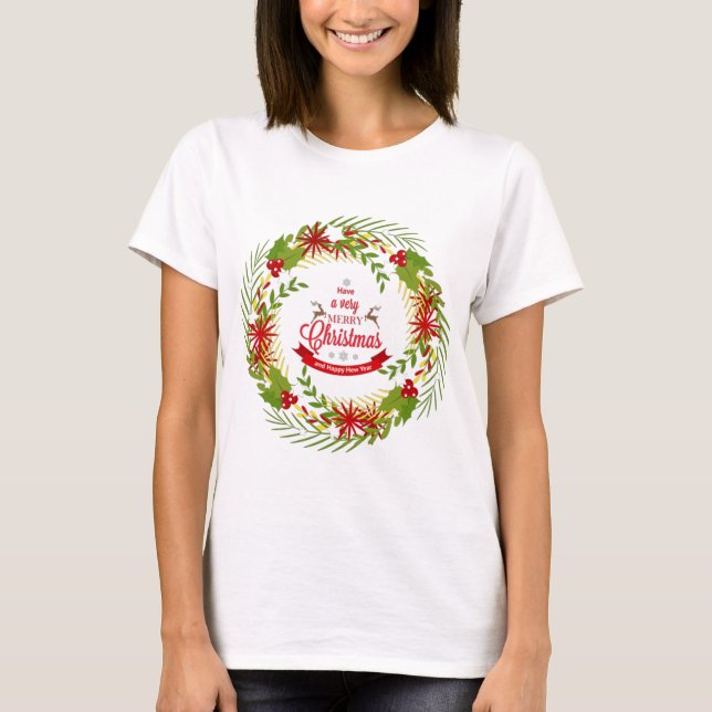 Christmas Wreath with Mistletoe T-Shirt (Front)