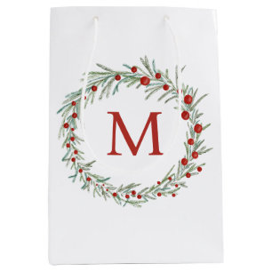 Christmas Wreath with monogram Medium Gift Bag