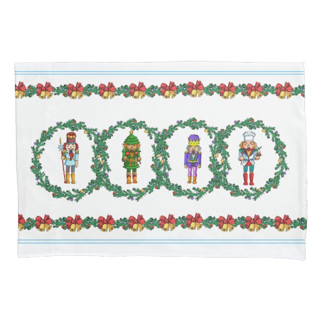 Christmas Wreath With Nutcrackers Toy Soldier Pillowcase (Front-Left)