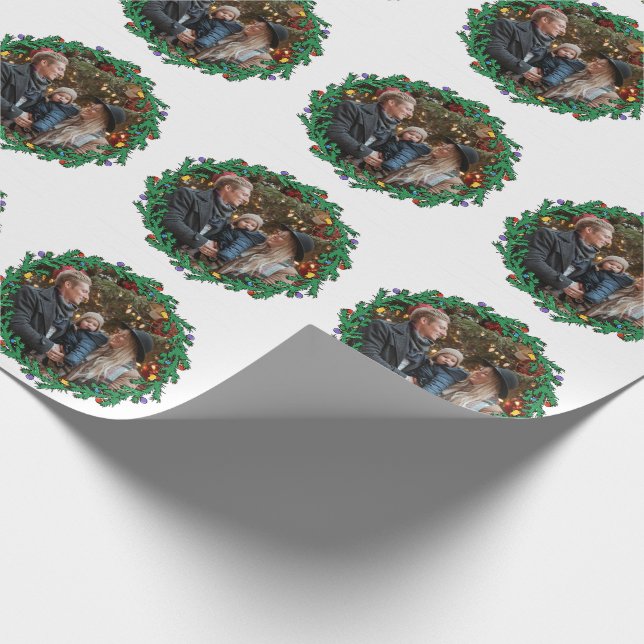 Christmas Wreath With Photo Personalised Wrapping Paper (Corner)