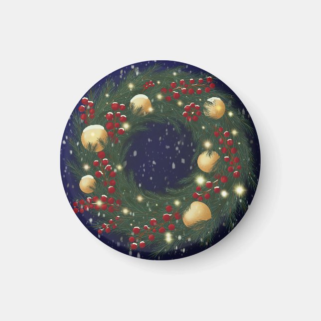 Christmas wreath with pine branches magnet (Front)