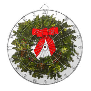 Christmas Wreath with Pine Cones and Red Bow Dartboard