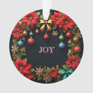 Christmas Wreath with Poinsettias Ornament