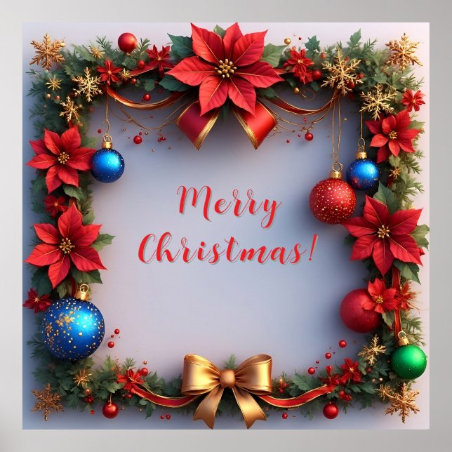 Christmas Wreath with Poinsettias Poster (Front)