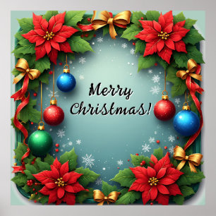 Christmas Wreath with Poinsettias Poster