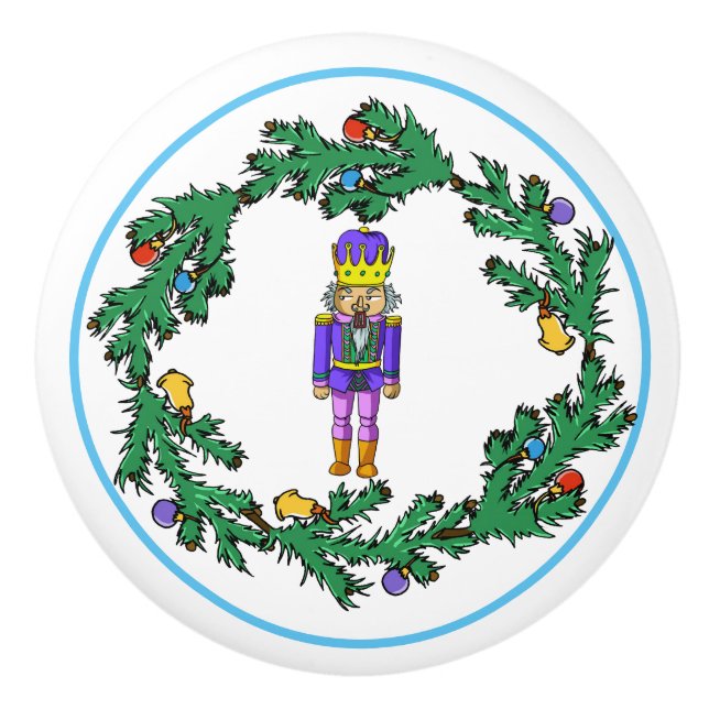 Christmas Wreath With Purple Nutcracker Ceramic Knob (Front)