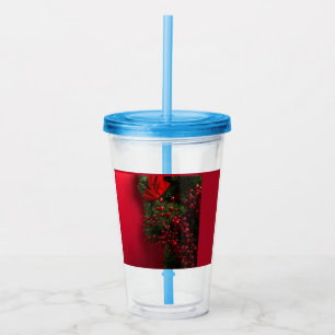 christmas wreath with red berries acrylic tumbler