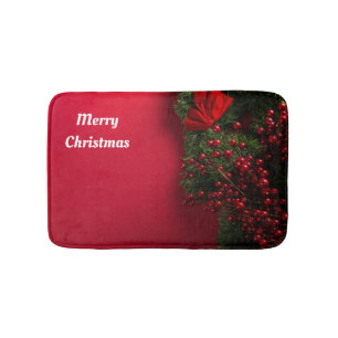 christmas wreath with red berries bath mat