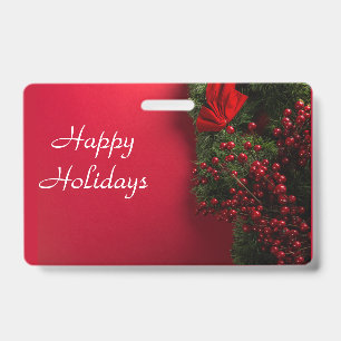 christmas wreath with red berries ID badge