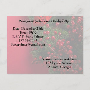 christmas wreath with red berries invitation postcard