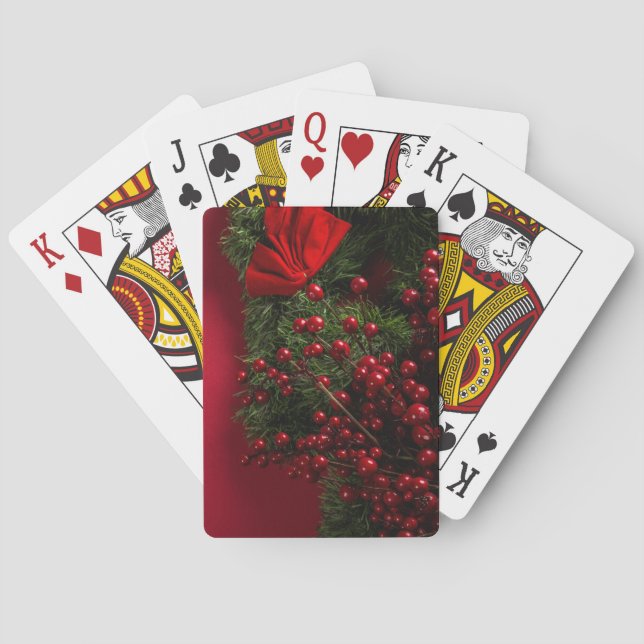 christmas wreath with red berries            playing cards (Back)