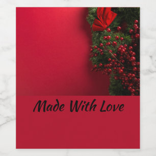 christmas wreath with red berries wine label