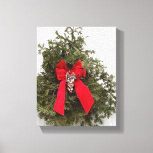 Christmas Wreath with Red Bow Canvas Print