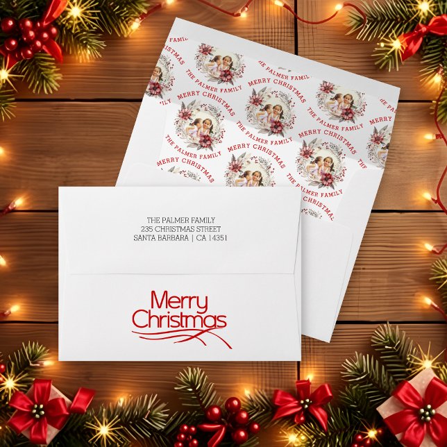 Christmas wreath with red flowers and photo envelope (Creator Uploaded)