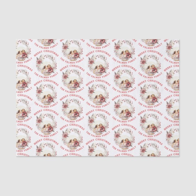 Christmas wreath with red flowers and photo tissue paper (Front)